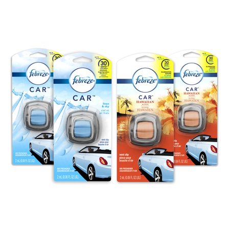 Febreze Car Vent Clips, 2 Linen & Sky and 2 Hawaiian Aloha, 4 Total