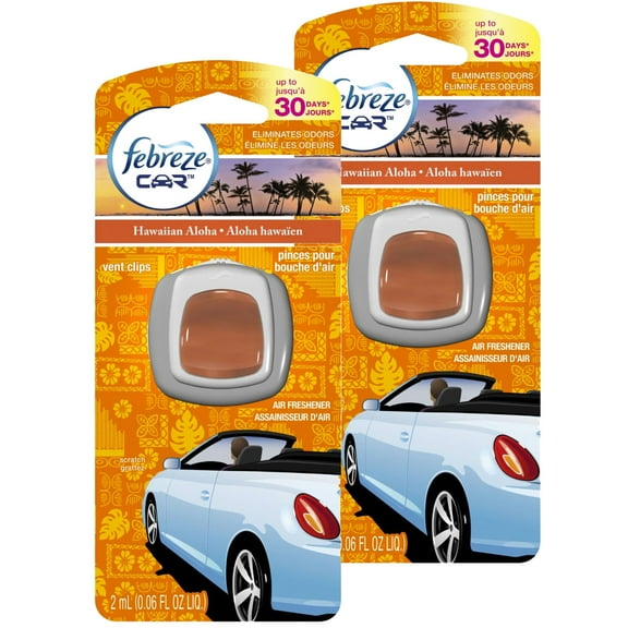 Febreze Car Vent Clips Air Freshener & Odor Eliminator Hawaiian Aloha - 2 PACK
