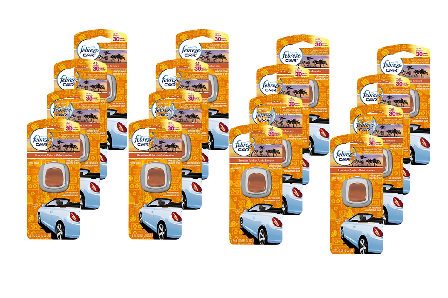 Febreze Car Vent Clips Air Freshener and Odor Eliminator, Hawaiian Aloha Scent - 16 Pieces