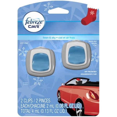 Febreze Car Vent Clips Linen & Sky Air Freshener (2Count; 2 Ml Each), 0.13 Fl. Oz