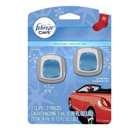Febreze Car Vent Clips Linen & Sky Air Freshener 2Count; 2 Ml Each, 0.13 Fl. Oz