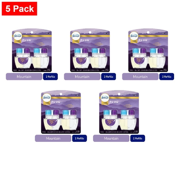 Febreze Fade Defy PLUG Air Freshener & Odor Fighter Mountain Oil Refill 2 ct - 5 Pack