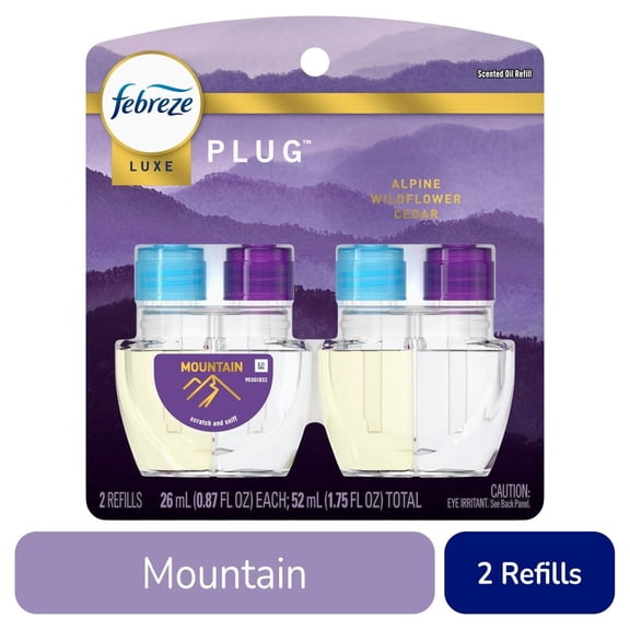 Febreze Fade Defy PLUG Air Freshener & Odor Fighter Mountain Oil Refill 2 ct - Pack of 3