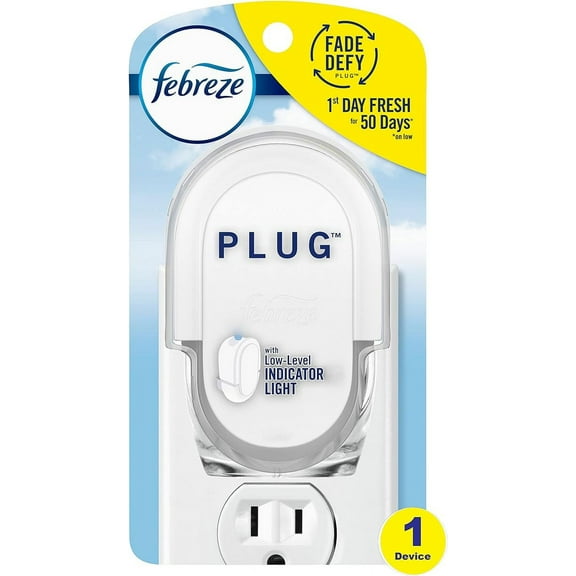 Febreze Fade Defy PLUG Air Freshener & Odor Fighting Starter Kit Linen & Sky Scent Oil Refill 1 pk
