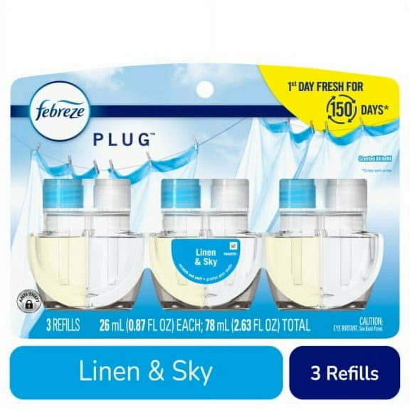 Febreze Fade Defy PLUG Linen & Sky Scent Air Freshener Oil Refills - 0.87 fl oz - 3 pk