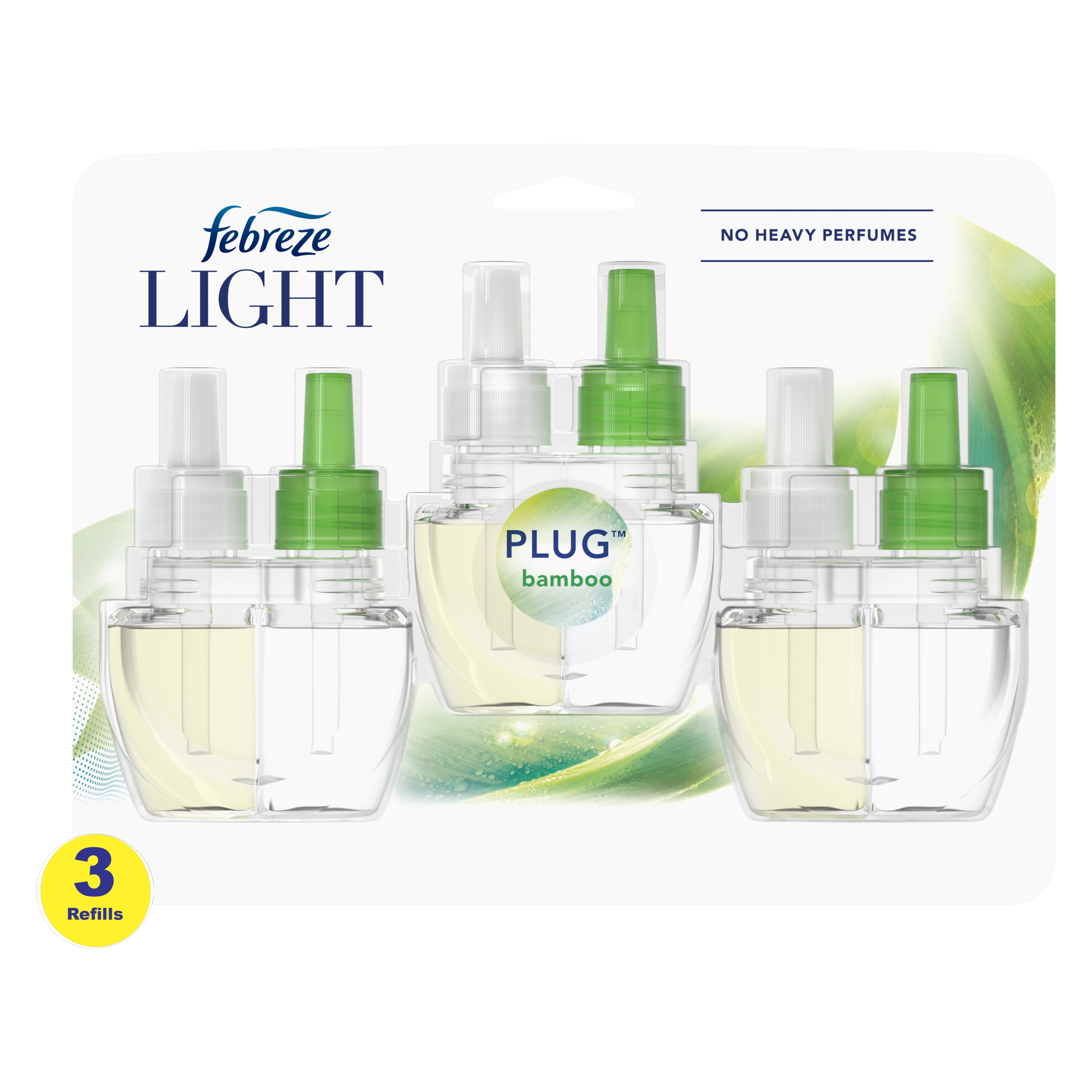 Febreze Plug In Air Freshener, Odor-Fighting Scented Oil Refill, Light Bamboo, 3 Refills