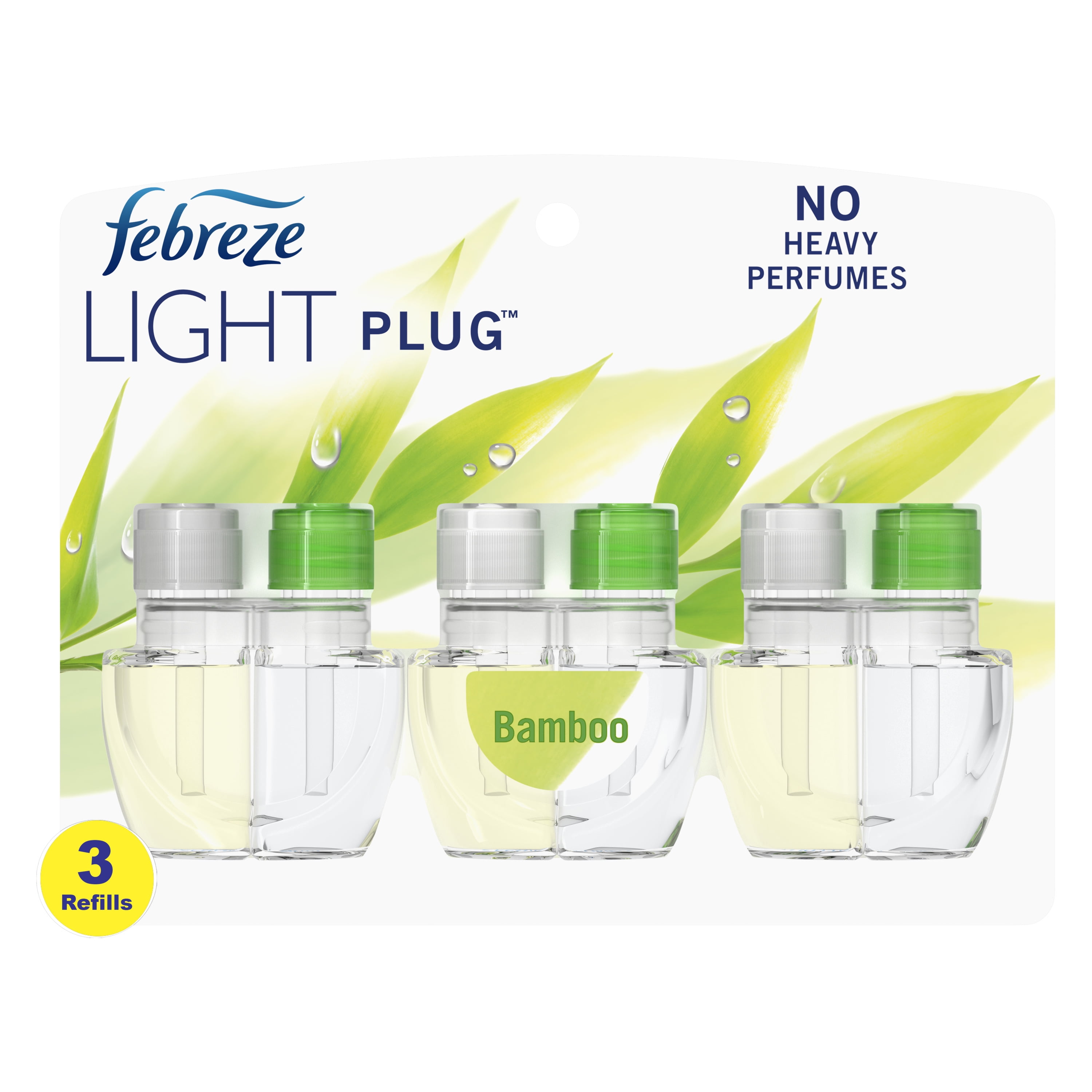 Febreze LIGHT Fade Defy PLUG Air Freshener, Bamboo, (3) .87 oz Oil Refills  