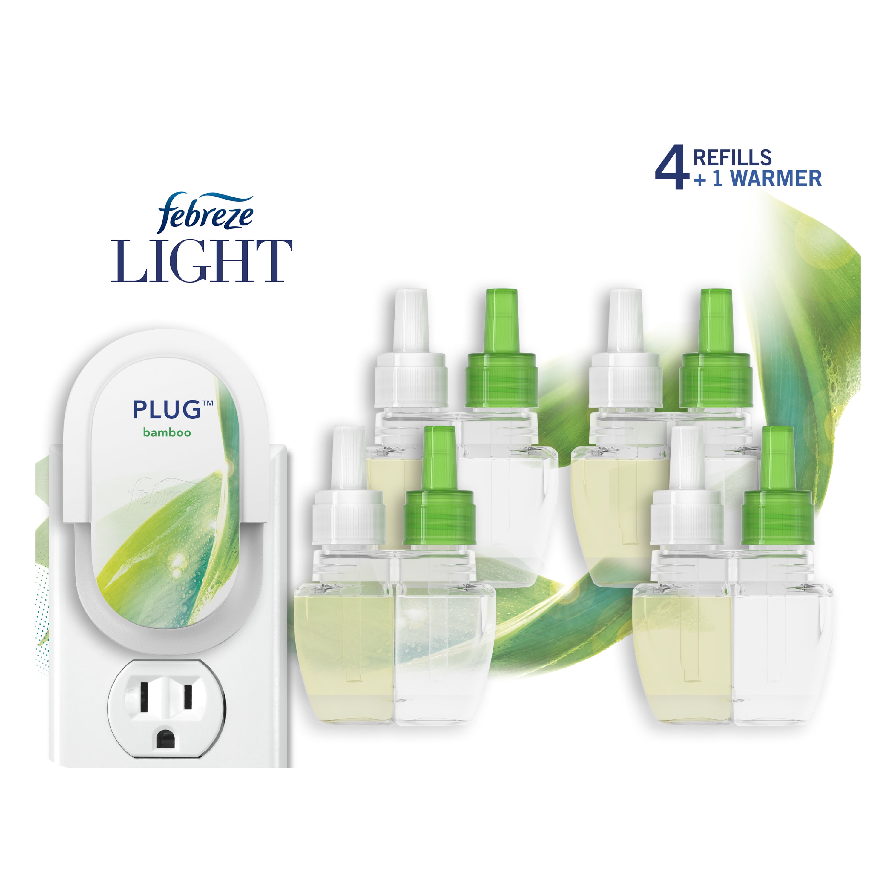 Febreze Light Plug OdorEliminating Air Freshener, Bamboo, 1 Warmer + 4