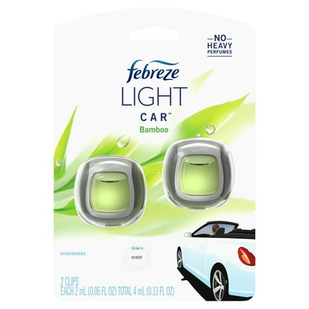 Febreze Light Odor-Eliminating Car Freshener Vent Clip Bamboo, .06 oz, 2 pk