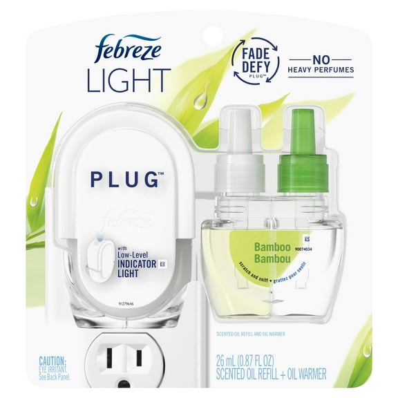 Febreze Light Plug In Air Freshener, Scented Oil Starter Kit, Bamboo, Starter Kit + 1 Refill