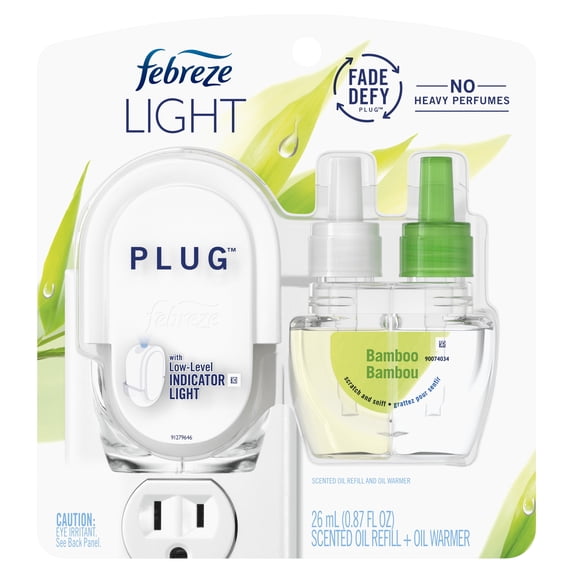 Febreze Light Plug Odor-Fighting Air Freshener Bamboo Scent, Starter Kit and 1 Refill, 0.87 fl oz