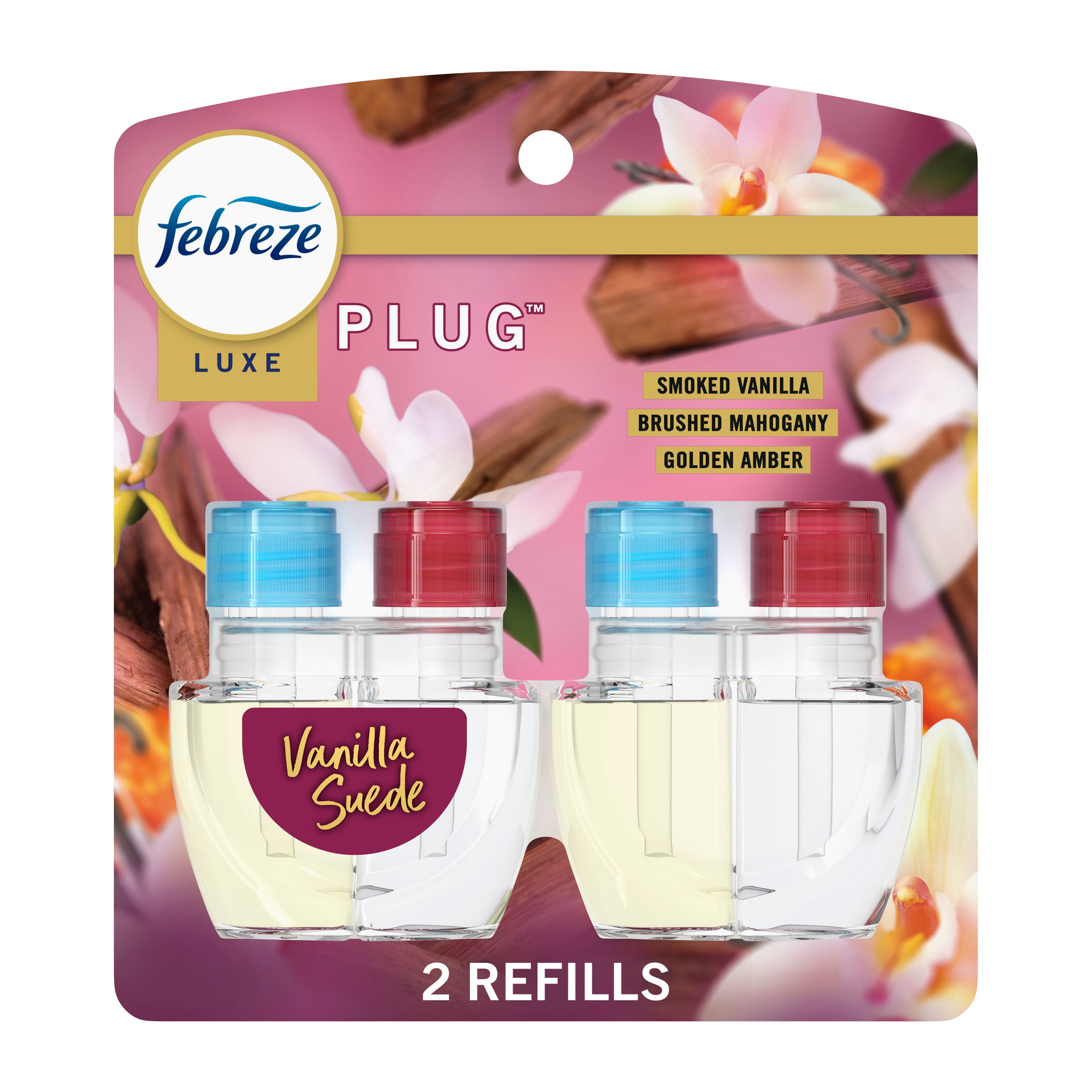 Febreze Luxe Plug In Air Freshener Odor-Fighting Scented Oil Refill - Vanilla Suede - 2 Count