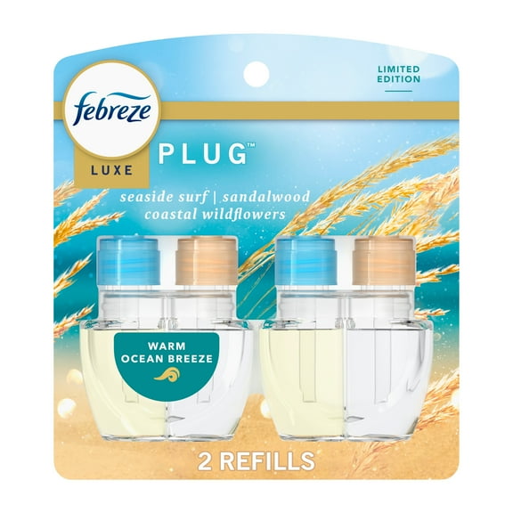 Febreze Luxe Plug In Air Freshener Odor-Fighting Scented Oil Refill - Warm Ocean Breeze - 2 Count