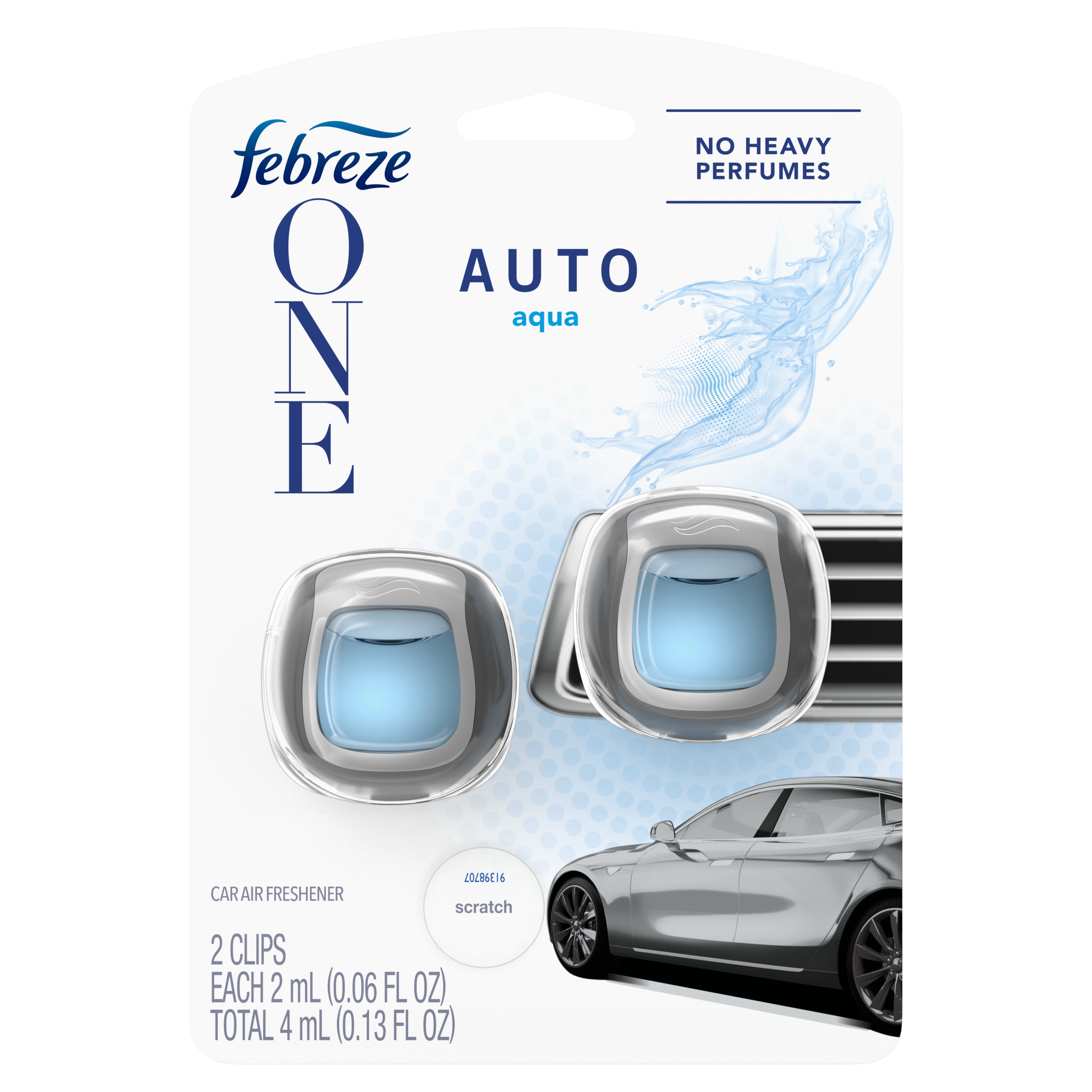 Febreze ONE Car Odor-Eliminating Air Freshener, Aqua, 2 ct