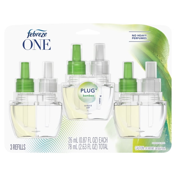 Febreze ONE Odor-Eliminating PLUG Air Freshener Refill, Bamboo, 3 count
