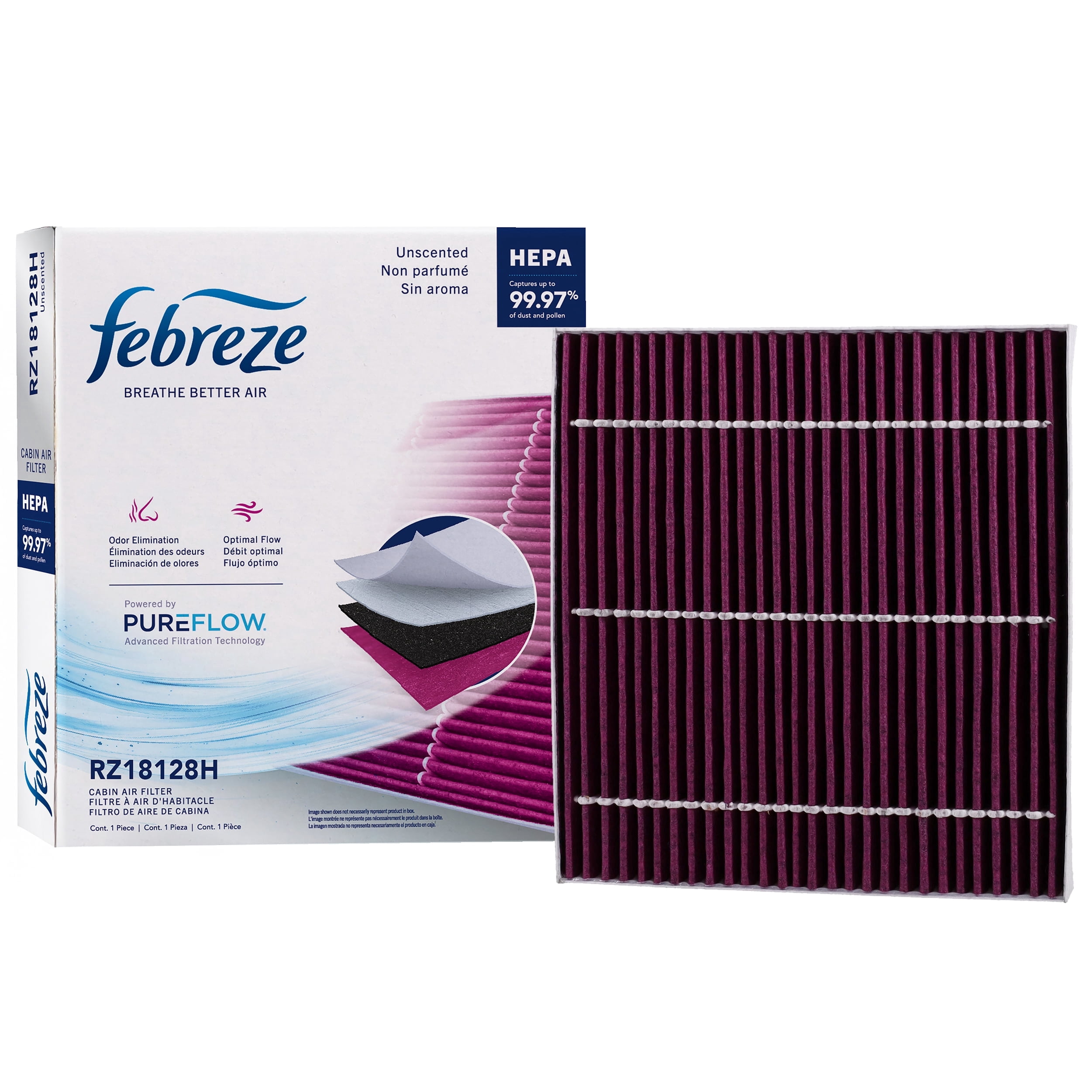 Febreze Odor Control UNSCENTED HEPA Cabin Air Filter by PUREFLOW RZ18128H Fits 2022-2026 Hyundai Tucson 1.6L, 2.5L, Santa Cruz 2.5L, Kia EV6, Elantra N 2.0L