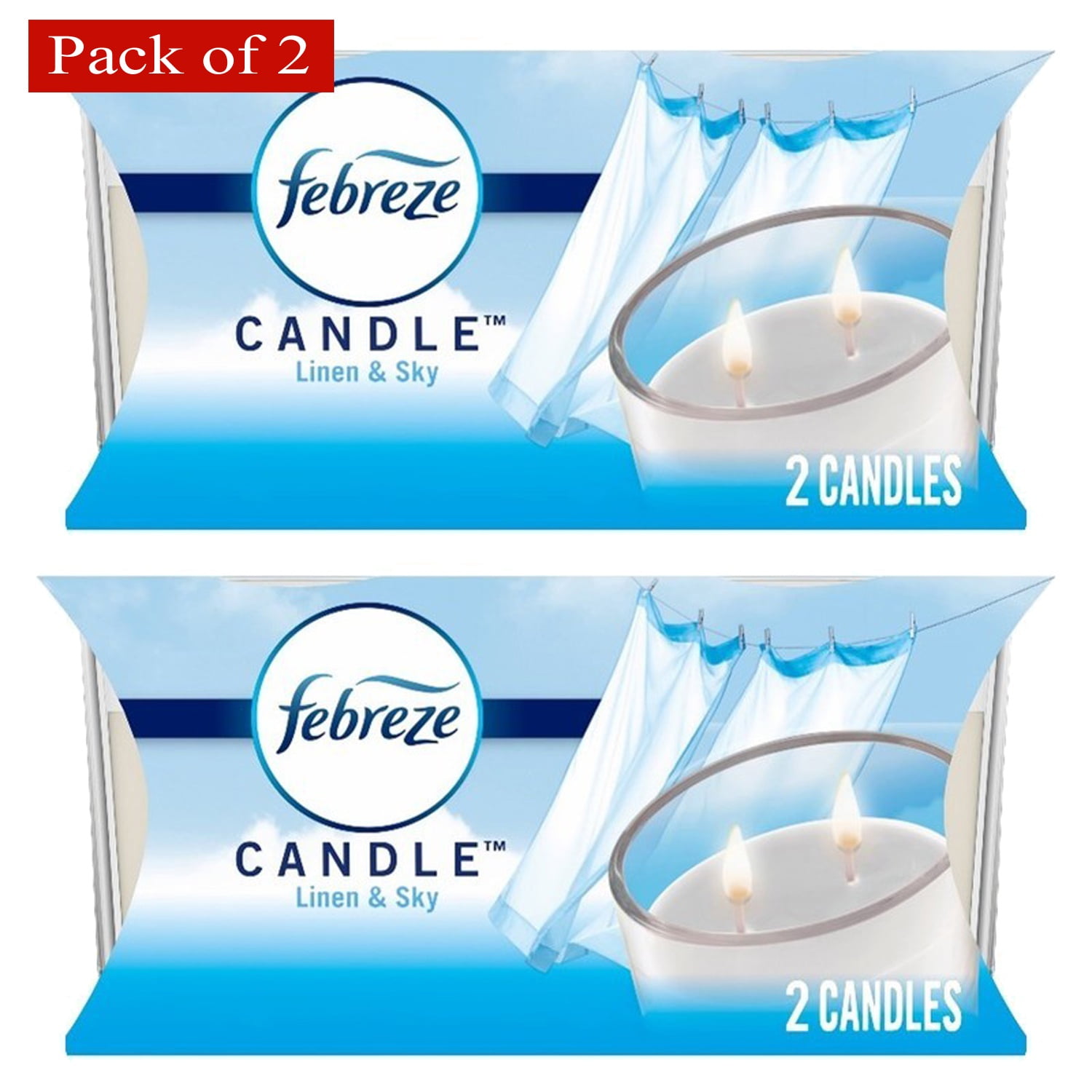 Febreze Odor-Eliminating 2-Wick Mini Candle 2 Count Linen & Sky 3.1 Oz (Pack of 2)
