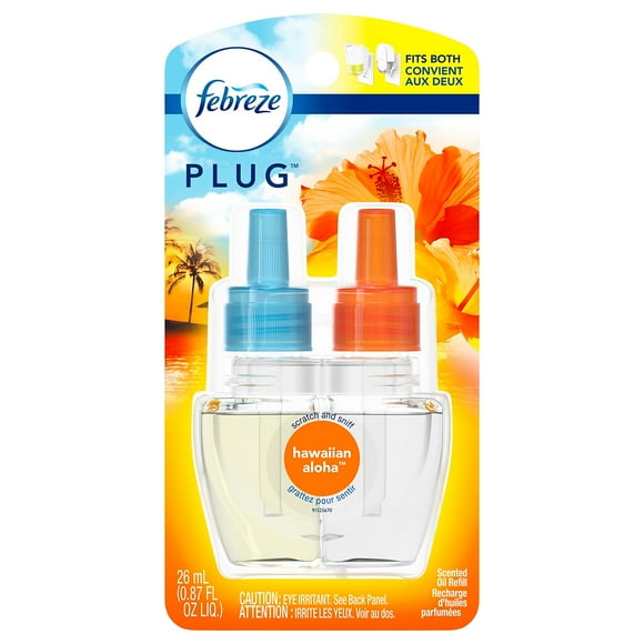 Febreze Odor-Eliminating Fade Defy Plug Air Freshener Refill, Hawaiian Aloha Scent, 0.87 fl oz