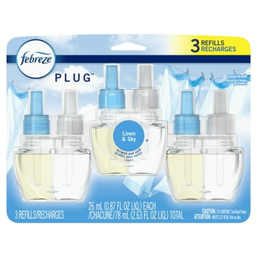 Febreze Odor-Eliminating Plug Air Freshener Refills, Linen & Sky, 3 Ct