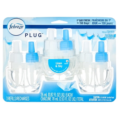 Febreze Odor-Eliminating Plug Air Freshener Refills, Linen & Sky, 3 Ct