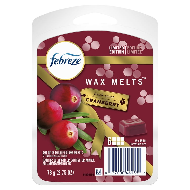 Febreze Odor-Eliminating Wax Melts Air Freshener Refills, Fresh Twist Cranberry, 6 Count