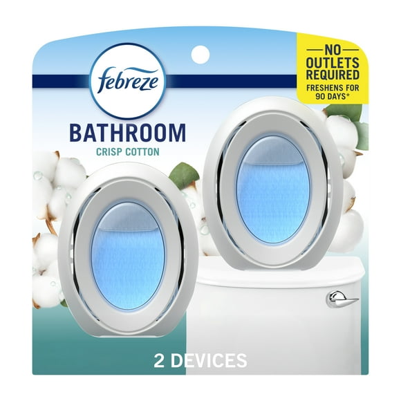 Febreze Bathroom Air Freshener, Small Spaces Odor-Fighting, Crisp Cotton, 2ct, 2 Count