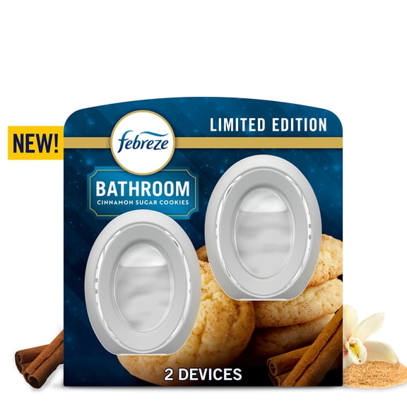 Febreze Odor-Fighting Bathroom Air Freshener for Small Spaces, Cinnamon Sugar Cookie Scent, 2 Count
