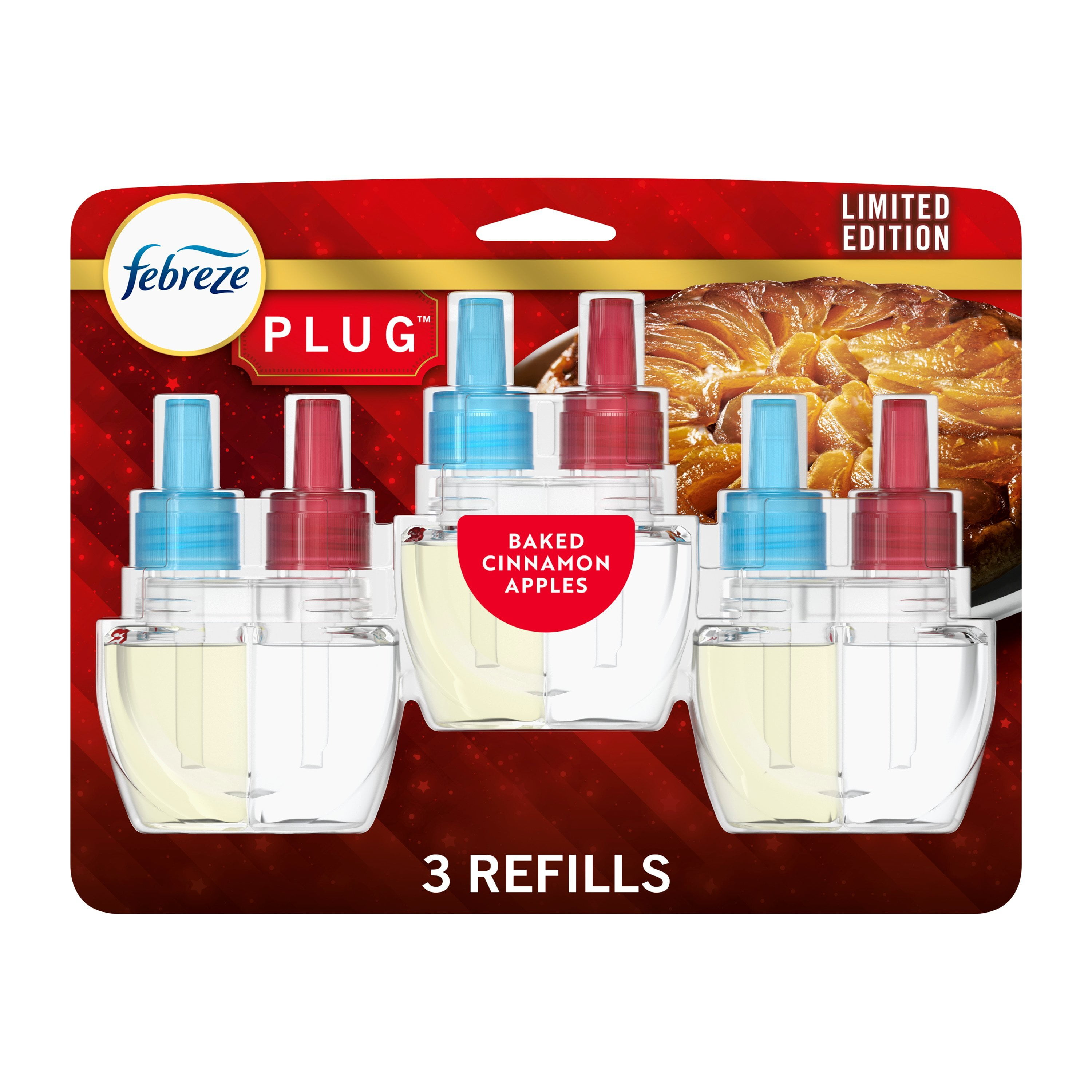 Febreze Plug Refill Odor-Fighting Air Freshener Baked Cinnamon Apples Scent, 3 Ct, 0.87 fl oz Each