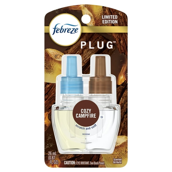 Febreze Odor-Fighting Fade Defy PLUG Air Freshener Cozy Campfire, .87 oz Oil Refill, 1 Count
