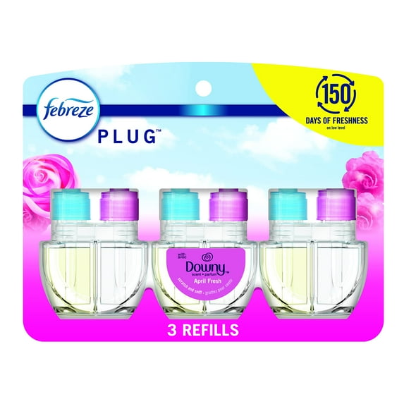 Febreze Odor-Fighting Fade Defy PLUG Air Freshener Refill, Downy April Fresh, (3) .87 fl. oz. Oil Refills