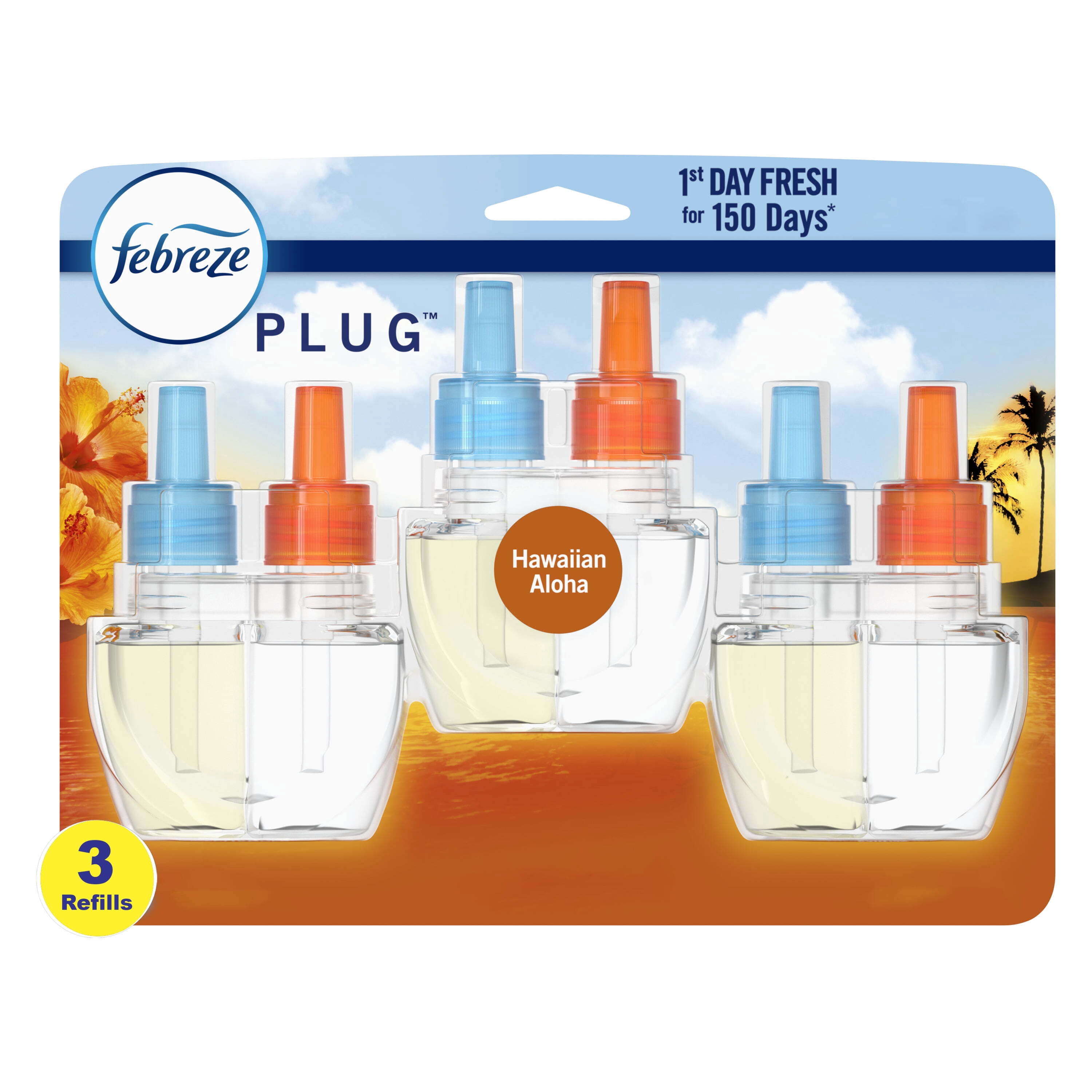 Febreze Plug In Air Freshener, Odor-Fighting Scented Oil Refill, Hawaiian Aloha, 3 Refills