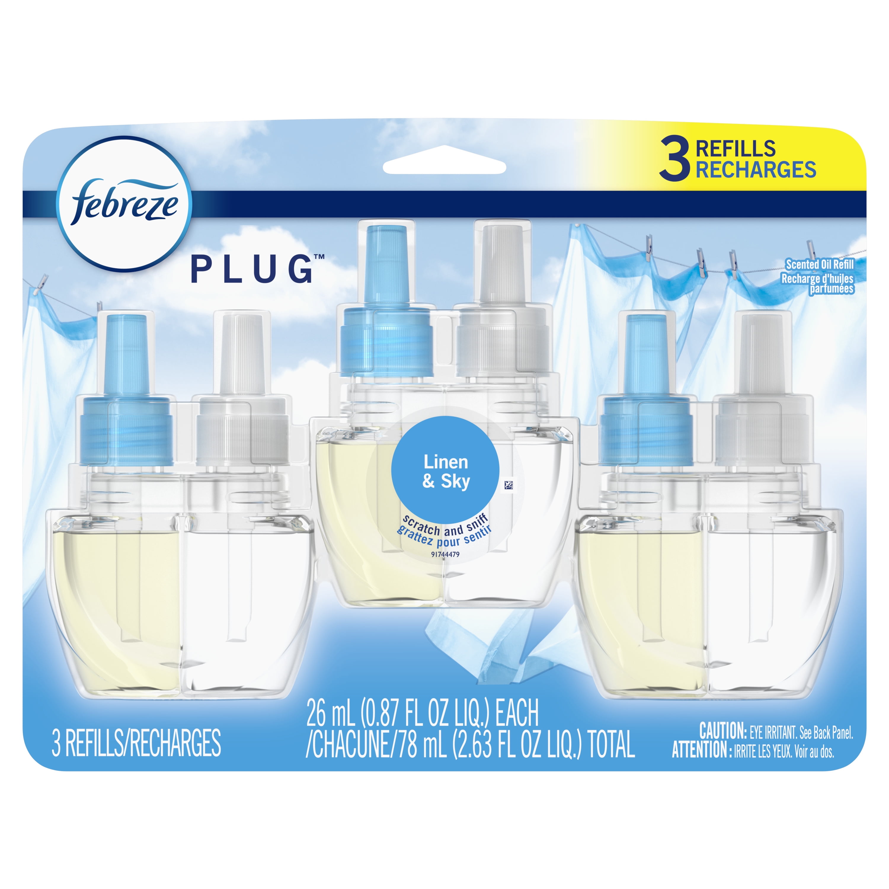 Febreze Odor-Eliminating Plug Air Freshener Refills, Linen & Sky, 3 Ct