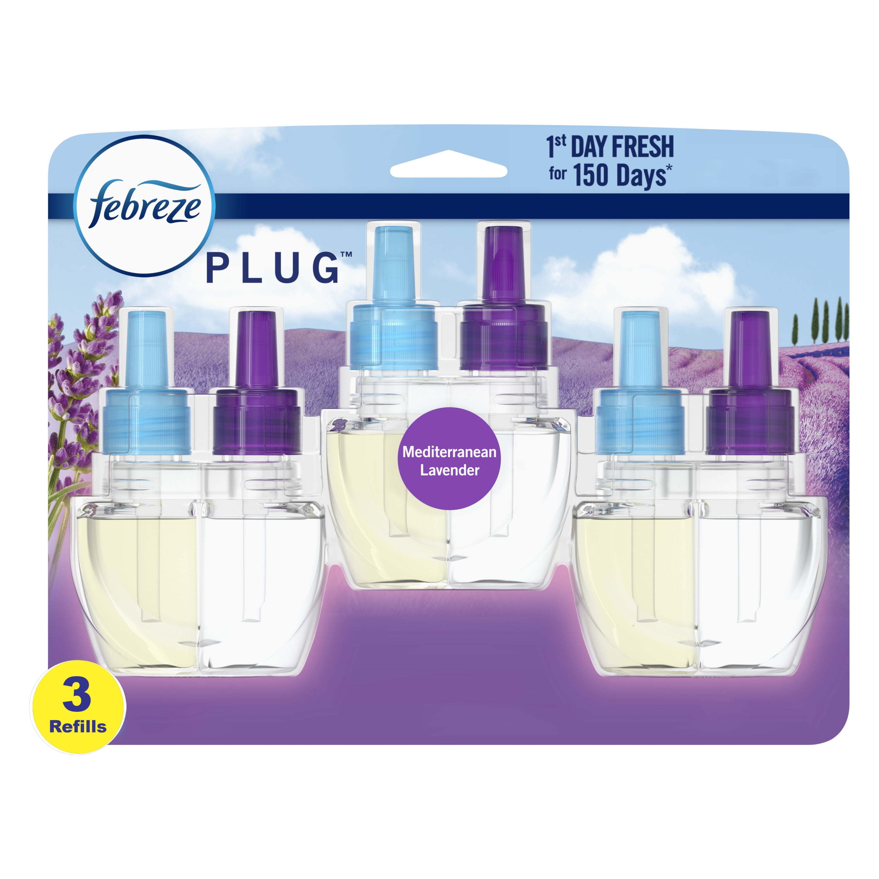 Febreze Plug In Air Freshener, Odor-Fighting Scented Oil Refill, Mediterranean Lavender, 3 Refills