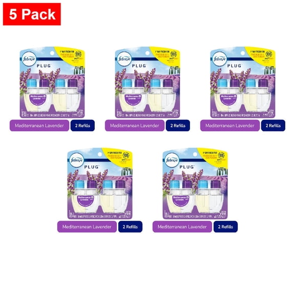 Febreze Odor-Fighting Fade Defy PLUG Air Freshener Refill Mediterranean Lavender Oil Refills 2 ct - 5 Pack