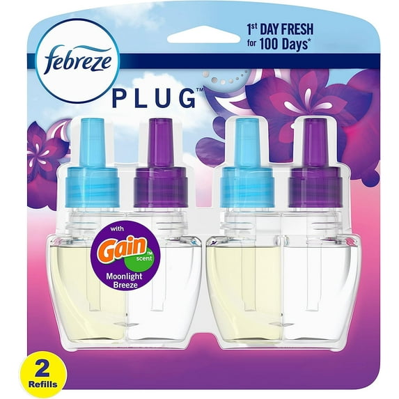 Febreze Odor-Fighting Fade Defy Plug Air Freshener Refill, Gain Moonlight Breeze, (2) .87 Fl. Oz. Oil Refills