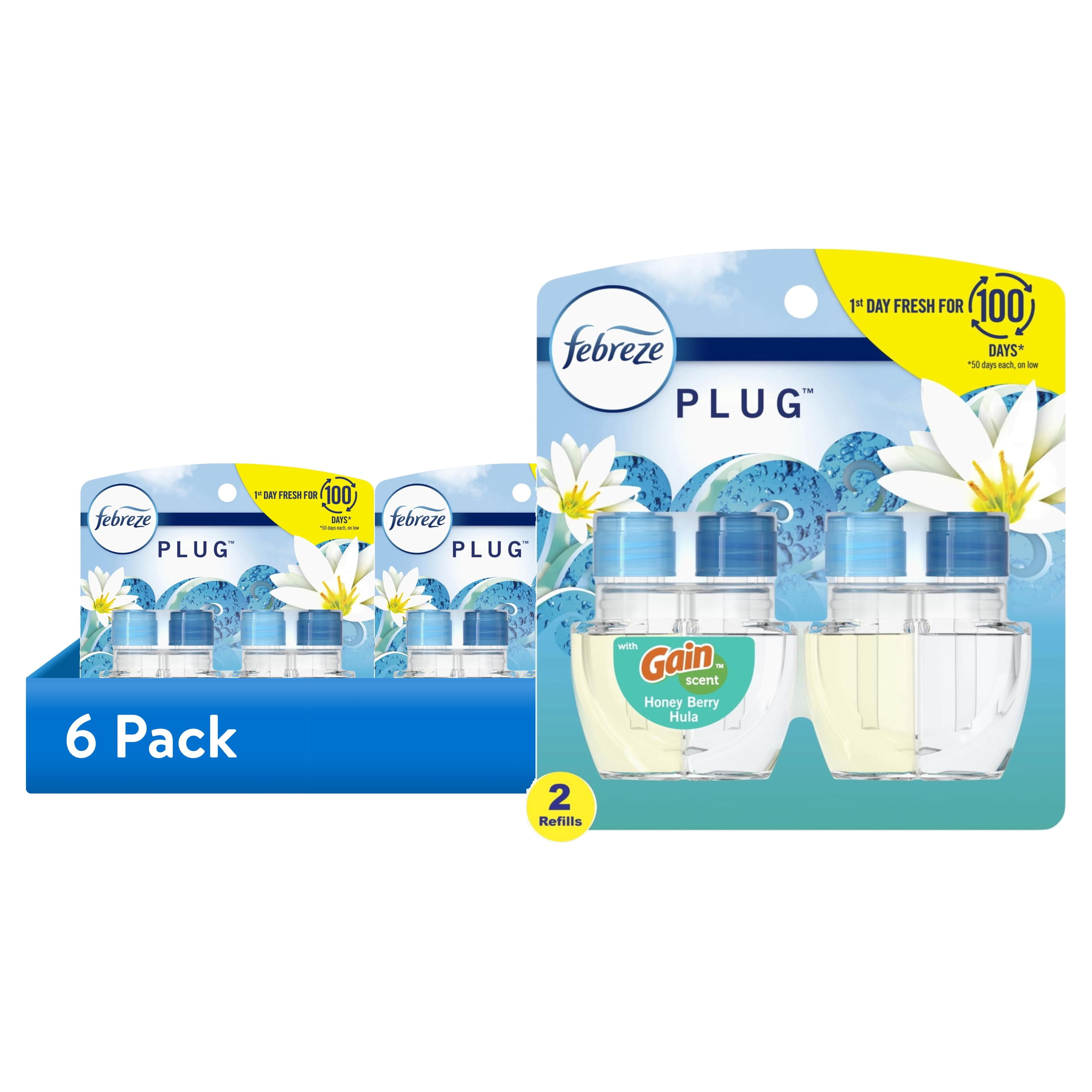 (6 pack) Febreze Odor-Fighting PLUG Air Freshener Oil Refill, Gain Honey Berry Hula, (2) .87 fl oz