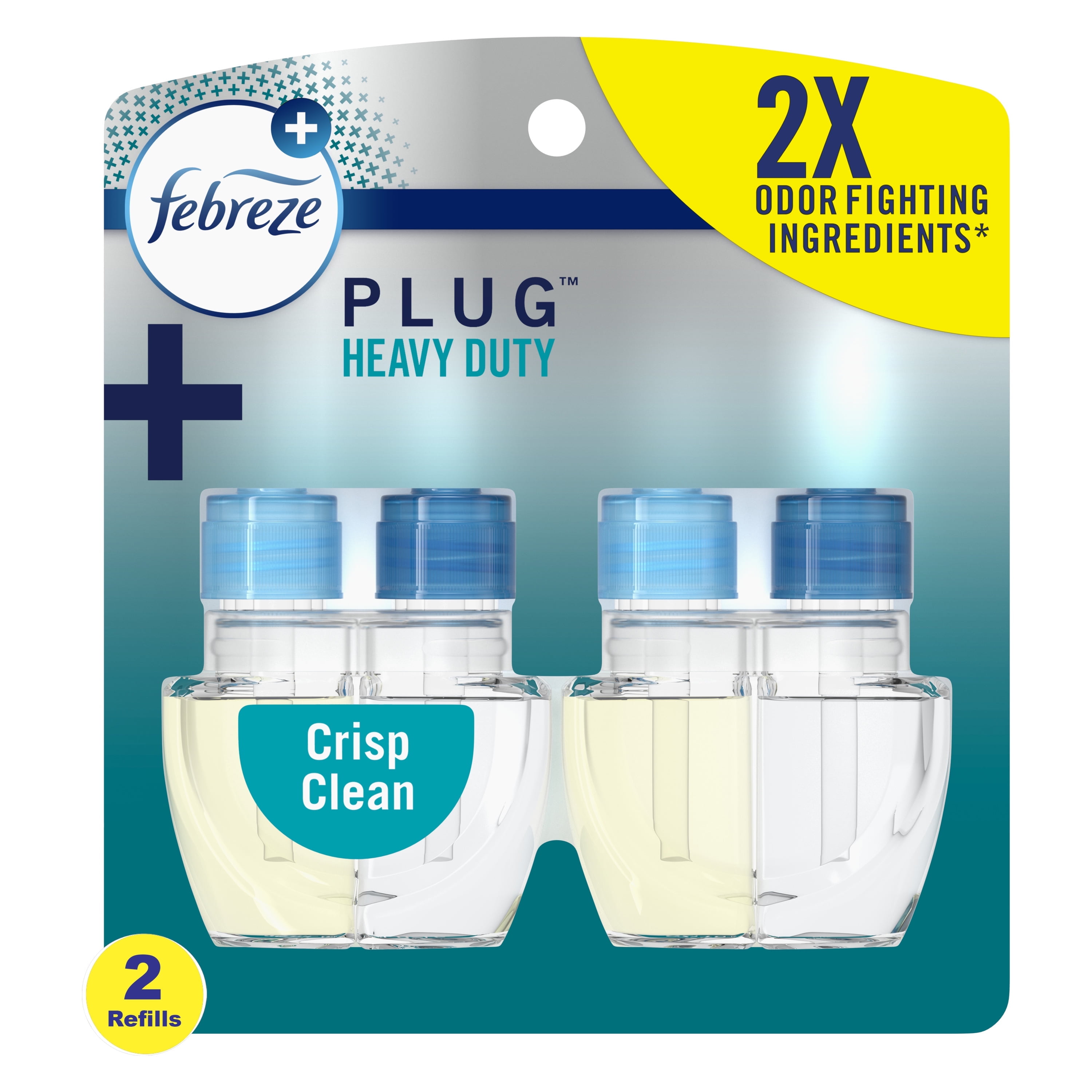 Febreze Plug In Air Freshener, Odor-Fighting Scented Oil Refill, Heavy Duty Crisp Clean, 2 Refills