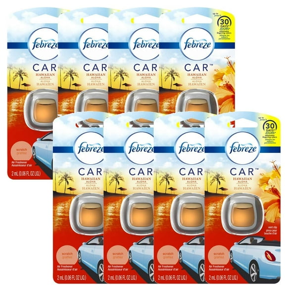Febreze Odorclear Car Vent Air Freshener Clip, Hawaiian Aloha - 8 Pack X 0.06 Fl.Oz / 200Ml - 30 Days