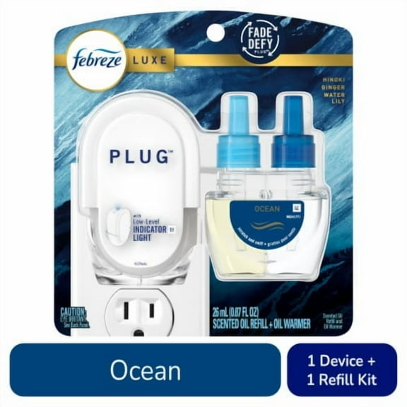 Febreze Origins Fade Defy PLUG Air Freshener & Odor Fighter Ocean Starter Kit & Oil Refill - 0.87 fl oz