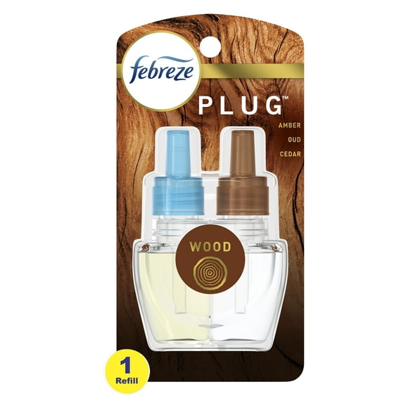 Febreze Origins Fade Defy PLUG Air Freshener & Odor Fighter, Wood, (1) .87 oz Oil Refill