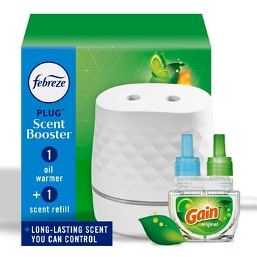 Febreze Plug Scent Booster, Air Freshener, Scented Oil Diffuser, Gain, Starter Kit + 1 Refill
