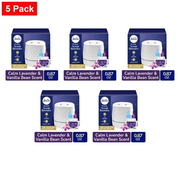 Febreze PLUG Scent Booster Downy Calm Starter Kit Oil Diffuser Air Freshener Plug In Device 1 kit - 5 Pack