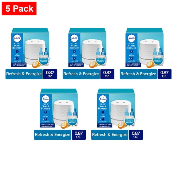 Febreze PLUG Scent Booster Refresh & Energize Starter Kit Oil Diffuser Air Freshener Plug In Device 1 kit - 5 Pack
