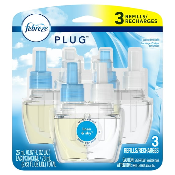 Febreze Plug Air Freshener Scented Oil Refill, Linen & Sky, 3 Count