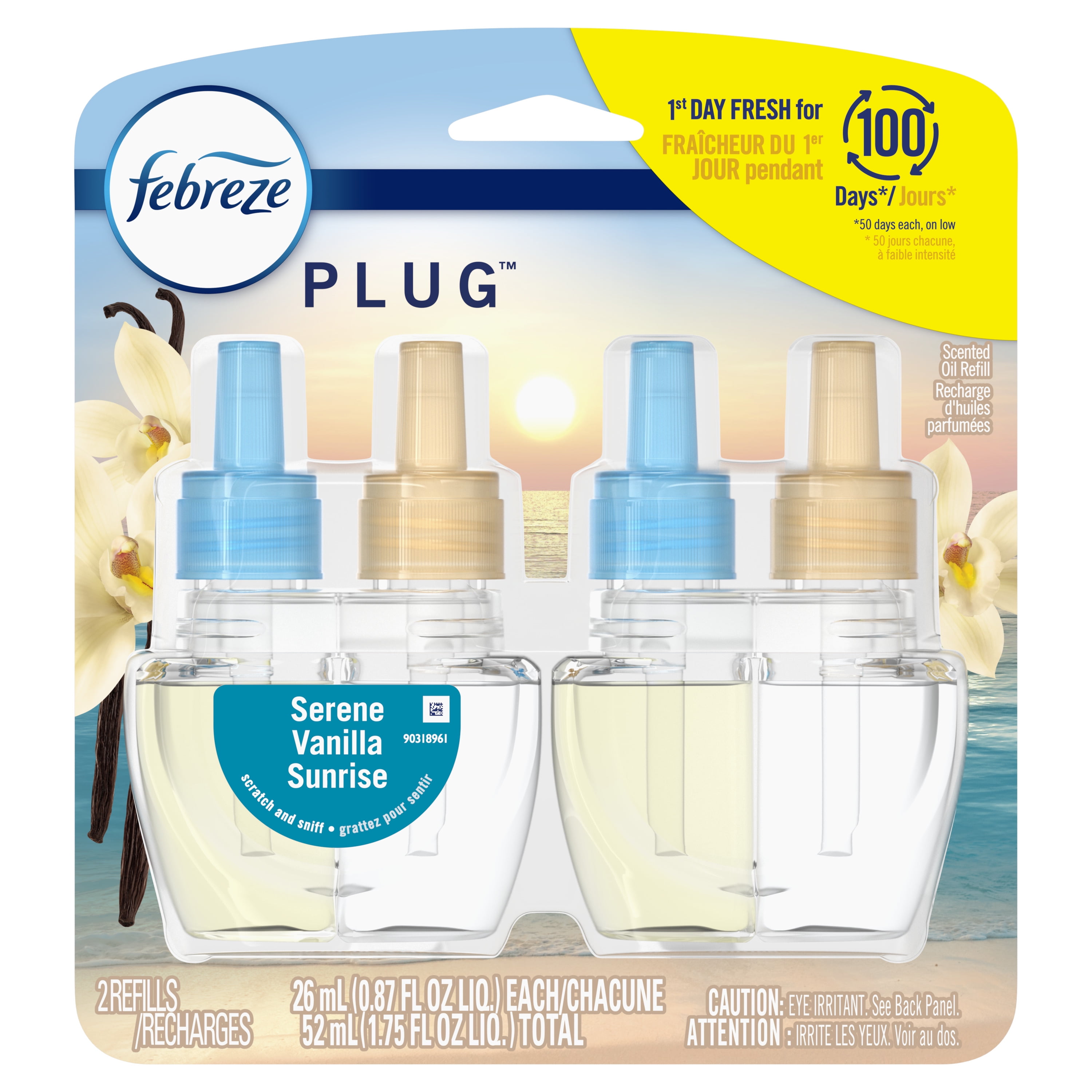 Febreze Plug Air Freshener Serene Vanilla Sunrise, (2) 0.87 oz. Oil Refills