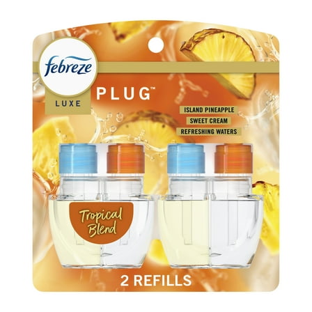 Febreze Plug In Air Freshener, Odor-Fighting Scented Oil Refill, Tropical Blend Scent, 2 Refill
