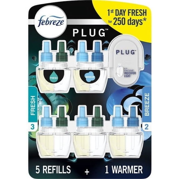 Febreze Plug In 5 Refills + 1 Warmer. 4.35 Fl oz total. (Fresh & Breeze ...