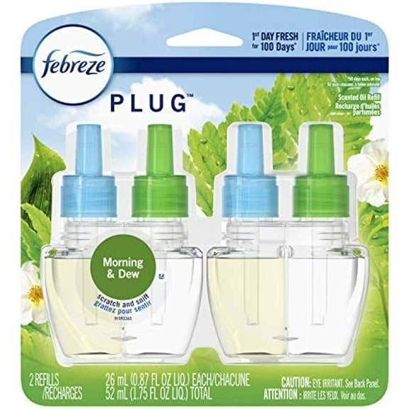 Febreze Plug In Air Freshener And Odor Eliminator, Scented Oil Refill, Morning & Dew, 0.87 Fl Oz (Pack Of 2)