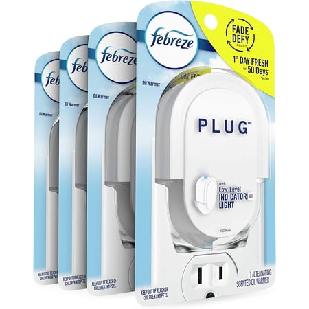 Febreze Plug In Air Freshener Fade Defy Plugs, Scented Oil Warmer, 4 Pack