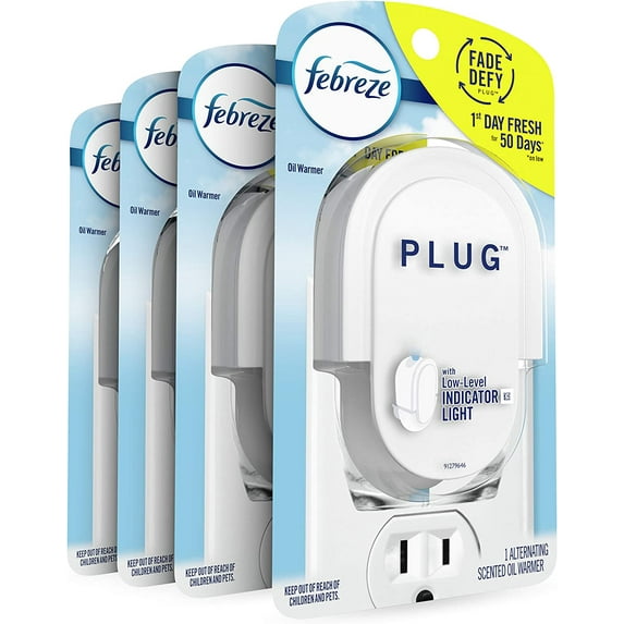 Febreze Plug In Air Freshener Fade Defy Plugs, Scented Oil Warmer, 4 Pack